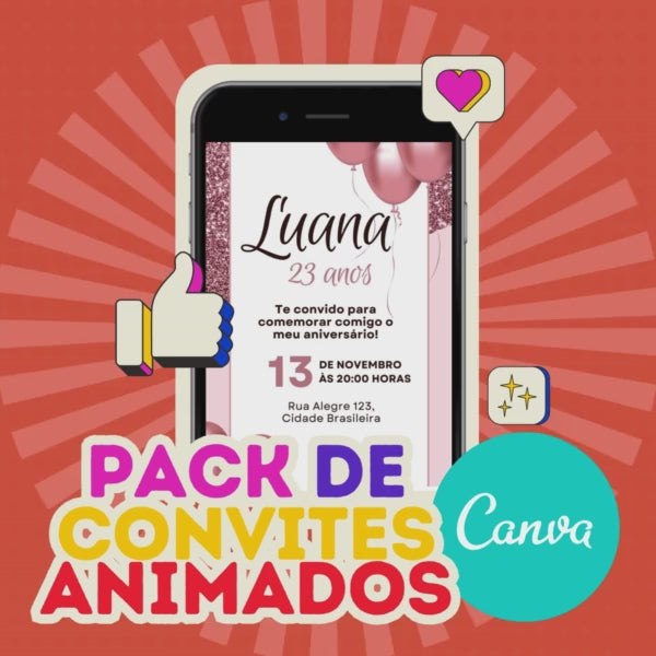 Pack De Convites Animados No Canva 39 Modelos Convites Animados Festália Design 4680